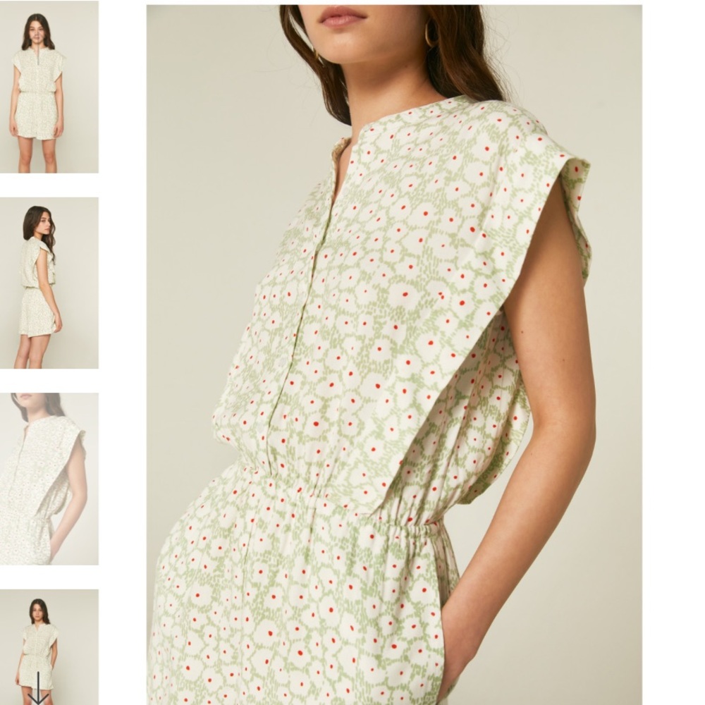 Sleeveless Floral Cotton Romper in Light Green
